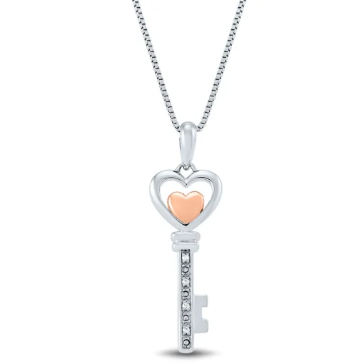 Diamond Heart Key Pendant In Sterling Silver
