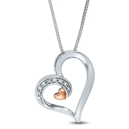 Diamond Heart Shaped Pendant In Sterling Silver