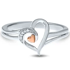 Diamond Heart Shaped Ring In Sterling Silver