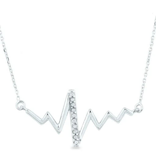 Diamond Heartbeat Necklace In 10K White Gold