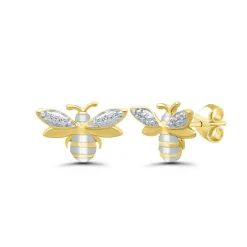 Diamond Honeybee Earrings In 10K Yellow Gold
