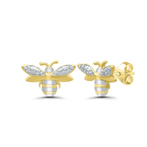 Diamond Honeybee Earrings In 10K Yellow Gold