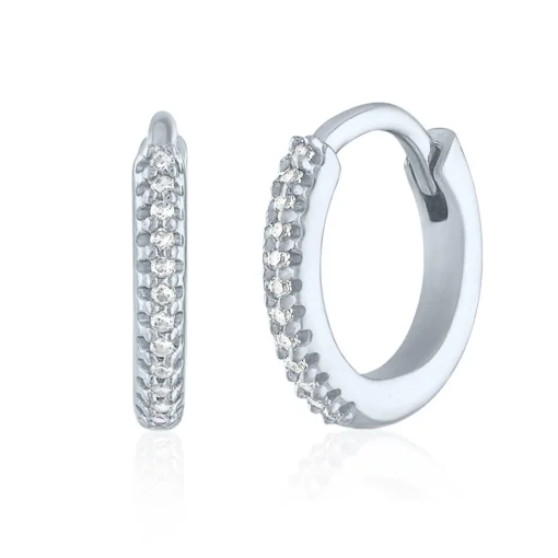 Diamond Huggie Hoop Earrings In 10K White Gold, 9Mm