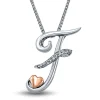 Diamond I Am Loved "F" Pendant In Sterling Silver & 14K Rose Gold
