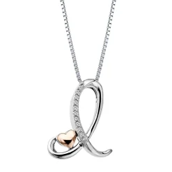 Diamond I Initial Pendant In Sterling Silver & 14K Rose Gold