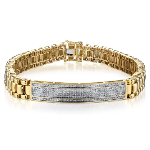 Diamond Id Style Bracelet In 10K Yellow Gold (1 Ct. Tw.)
