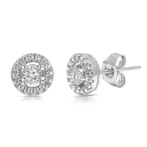 Diamond Illusion Halo Stud Earring In Sterling Silver (1/10 Ct. Tw.)