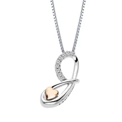 Diamond "J" Initial Pendant In Sterling Silver & 14K Rose Gold