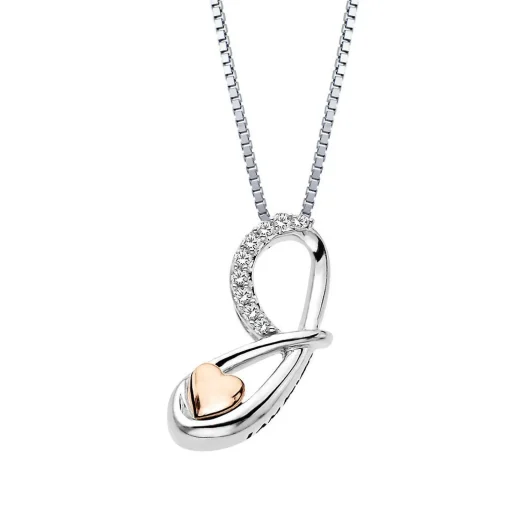 Diamond "J" Initial Pendant In Sterling Silver & 14K Rose Gold
