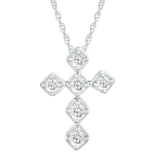 Diamond Kite-Set Cross Pendant In 10K White Gold (1/4 Ct. Tw.)