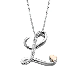 Diamond L Initial Pendant In Sterling Silver & 14K Rose Gold
