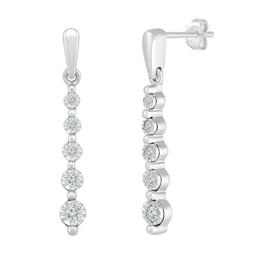 Diamond Linear Drop Earrings With Illusion Settings In 10K White Gold (1/7 Ct. Tw.)