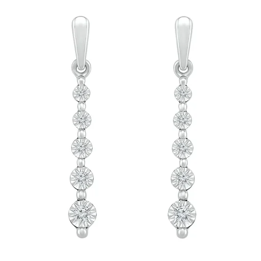 Diamond Linear Drop Earrings With Illusion Settings In 10K White Gold (1/7 Ct. Tw.)