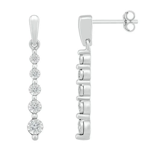 Diamond Linear Drop Earrings With Illusion Settings In 10K White Gold (1/7 Ct. Tw.)