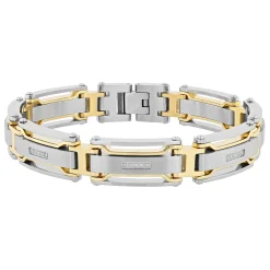 Diamond Link Bracelet In Stainless Steel And Yellow Ion-Plated Stainless Steel, 8.5" (1/7 Ct. Tw.)