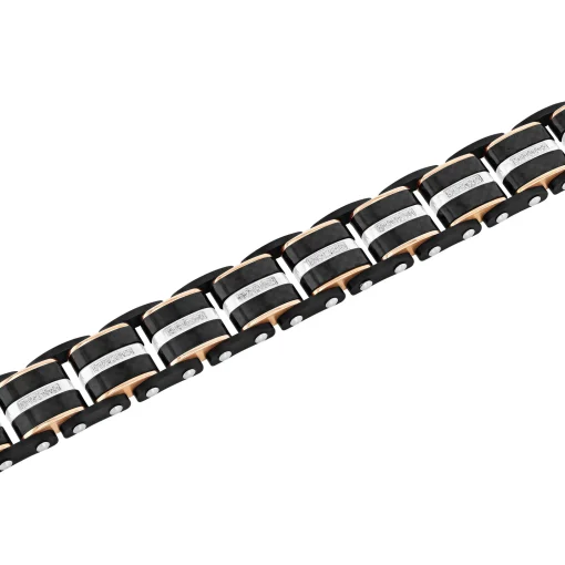 Diamond Link Bracelet In Ion-Plated Stainless Steel And Carbon Fiber, 15Mm, 8.5" (1/3 Ct. Tw.)