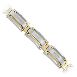 Diamond Link Bracelet In Stainless Steel And Yellow Ion-Plated Stainless Steel, 8.5" (1/7 Ct. Tw.)