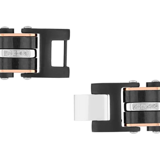 Diamond Link Bracelet In Ion-Plated Stainless Steel And Carbon Fiber, 15Mm, 8.5" (1/3 Ct. Tw.)