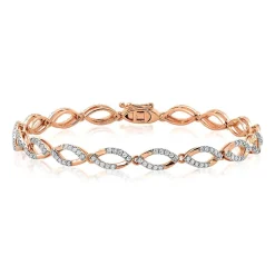Diamond Link Bracelet With Marquise Links In 10K Rose Gold (1 Ct. Tw.)