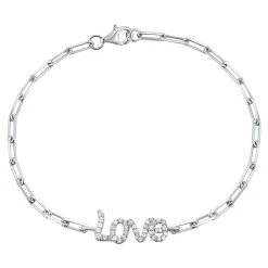 Diamond Love Paperclip Chain Bracelet In Sterling Silver (1/4 Ct. Tw.)