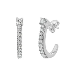 Diamond Mini Huggie Hoop Earrings In 10K White Gold (1/10 Ct. Tw.)