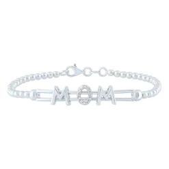 Diamond Mom Beaded Bracelet In Sterling Silver (1/10 Ct. Tw.)