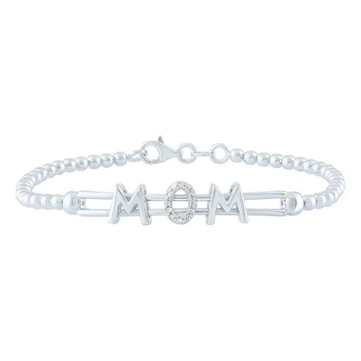 Diamond Mom Beaded Bracelet In Sterling Silver (1/10 Ct. Tw.)