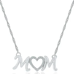 Diamond Mom Heart Necklace In Sterling Silver