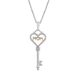 Diamond "Mom" Key Pendant In Sterling Silver & 10K Rose Gold