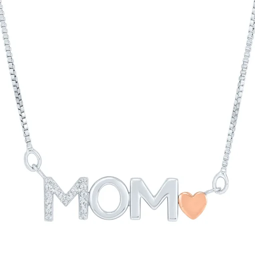 Diamond Mom Pendant In Sterling Silver & 14K Rose Gold
