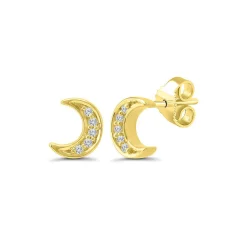 Diamond Moon Earrings In 10K Yellow Gold
