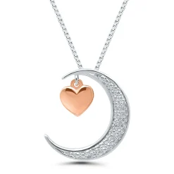 Diamond Moon Pendant In Sterling Silver