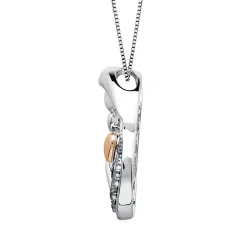 Diamond Mother & Baby Necklace Pendant In Sterling Silver & 14K Rose Gold