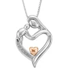 Diamond Mother's Heart Pendant In Sterling Silver & 14K Rose Gold