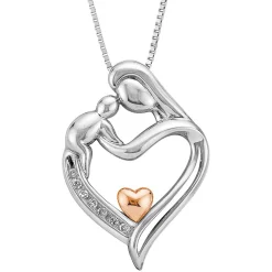 Diamond Mother's Heart Pendant In Sterling Silver & 14K Rose Gold