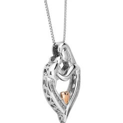 Diamond Mother's Heart Pendant In Sterling Silver & 14K Rose Gold