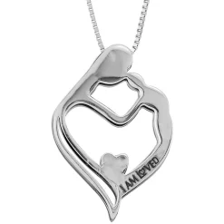 Diamond Mother's Heart Pendant In Sterling Silver & 14K Rose Gold