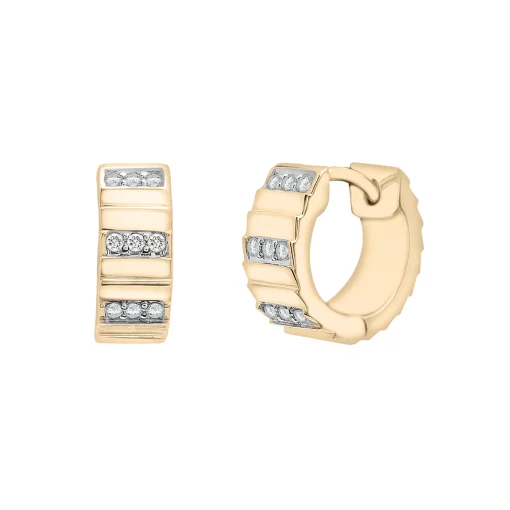 Diamond Multi-Row Ribbed Hoop Earrings In Vermeil, 11.5Mm (1/7 Ct. Tw.)
