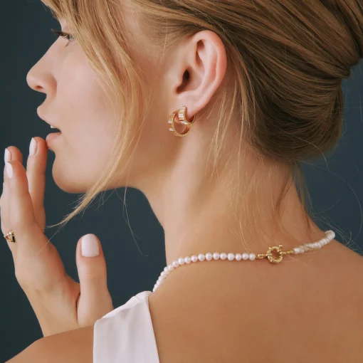 Diamond Multi-Row Ribbed Hoop Earrings In Vermeil, 11.5Mm (1/7 Ct. Tw.)
