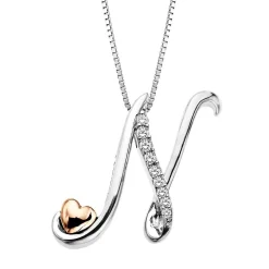 Diamond "N" Necklace In Sterling Silver