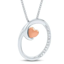 Diamond O Initial Pendant In Sterling Silver & 14K Rose Gold