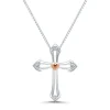 Diamond Open Cross & Heart Pendant In Sterling Silver & 14K Rose Gold