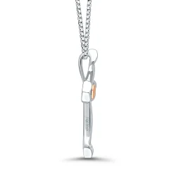Diamond Open Cross & Heart Pendant In Sterling Silver & 14K Rose Gold