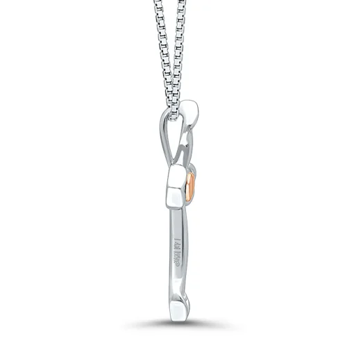 Diamond Open Cross & Heart Pendant In Sterling Silver & 14K Rose Gold