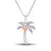Diamond Palm Tree Pendant With Heart Accent In Sterling Silver & 14K Rose Gold