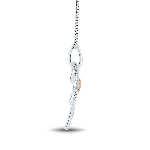 Diamond Palm Tree Pendant With Heart Accent In Sterling Silver & 14K Rose Gold