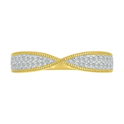 Diamond Pinched Coin Edge Stack Ring In 10K Yellow Gold (1/4 Ct. Tw.)