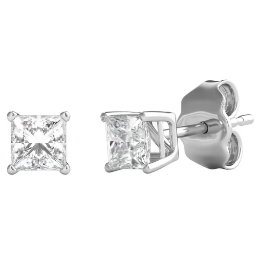 Diamond Princess-Cut Solitaire Stud Earrings In (1/2 Ct. Tw.)