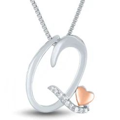 Diamond Q Initial Pendant In Sterling Silver & 14K Rose Gold