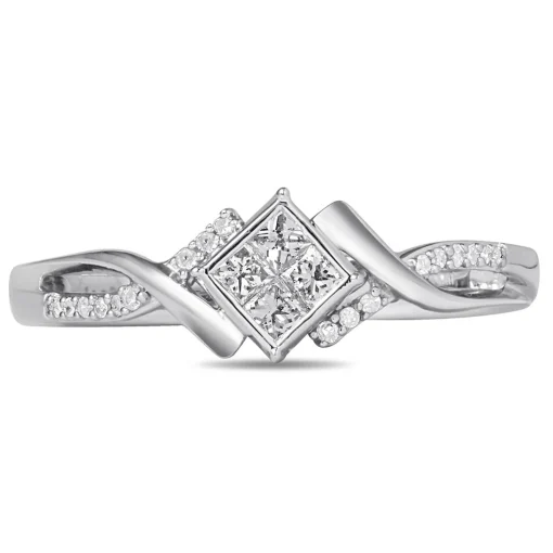 Diamond Quad-Center Bypass Promise Ring In Sterling Silver (1/5 Ct. Tw.)